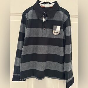 NWT Boboli Black and Gray Striped rugby shirt size 8
